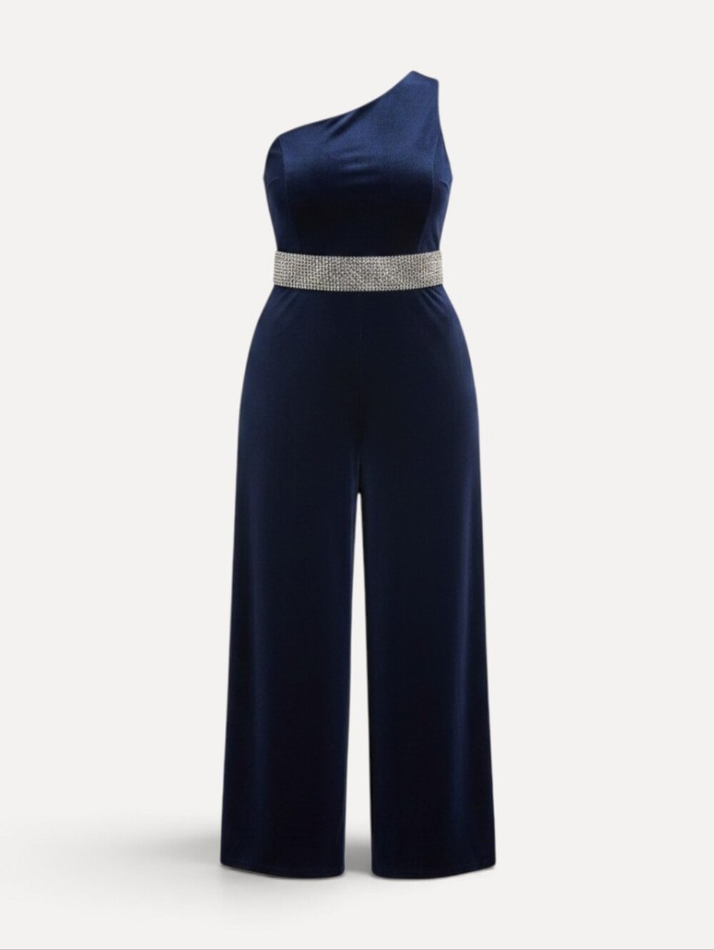 Roz & Ali Navy Blue One Shoulder Wide Leg Jumpsuit Sleeveless Size 14 16